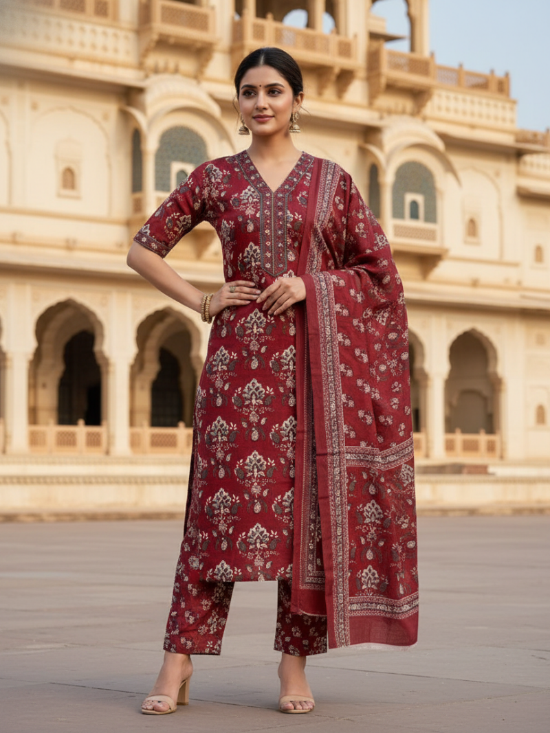Pure Cotton Digital printed women's dress material with pure cotton dupatta - Brown (Unstitched)