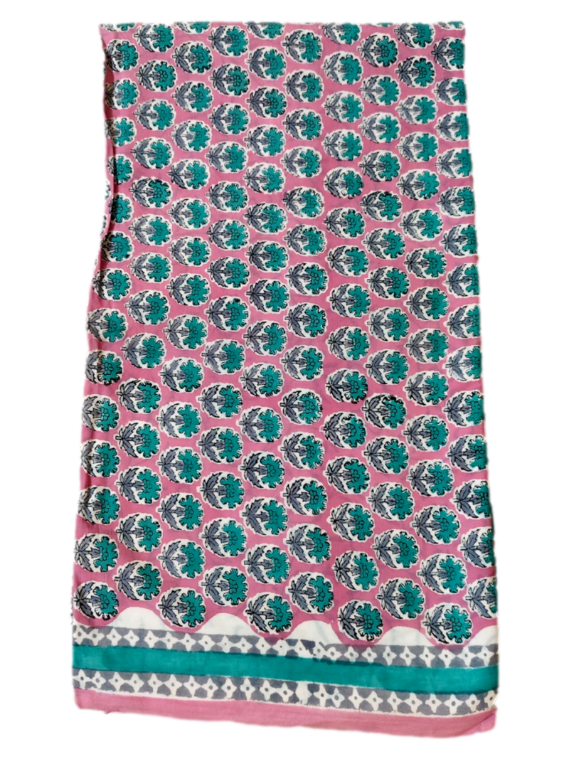 Pure Cotton hand block printed women's dress material with pure cotton dupatta - Pink