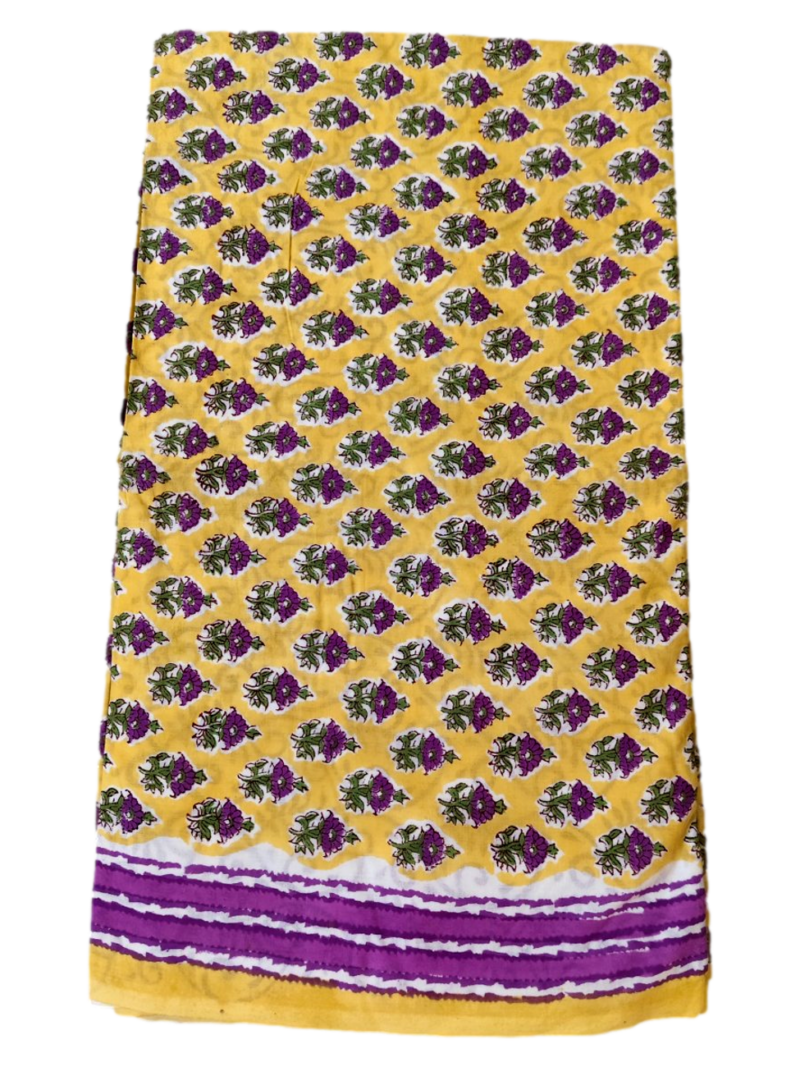 Pure Cotton hand block printed women's dress material with pure cotton dupatta - Yellow