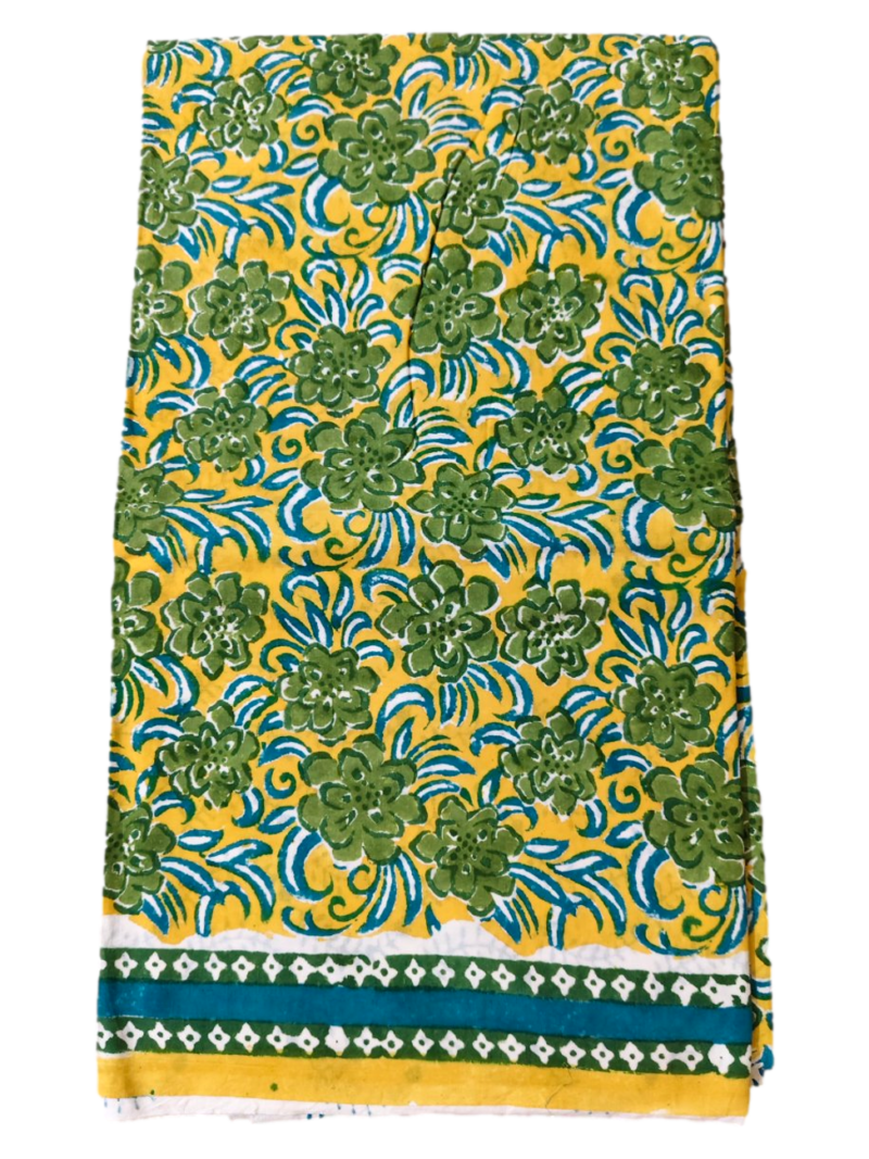 Pure Cotton hand block printed women's dress material with pure cotton dupatta - Yellow (Unstitched)