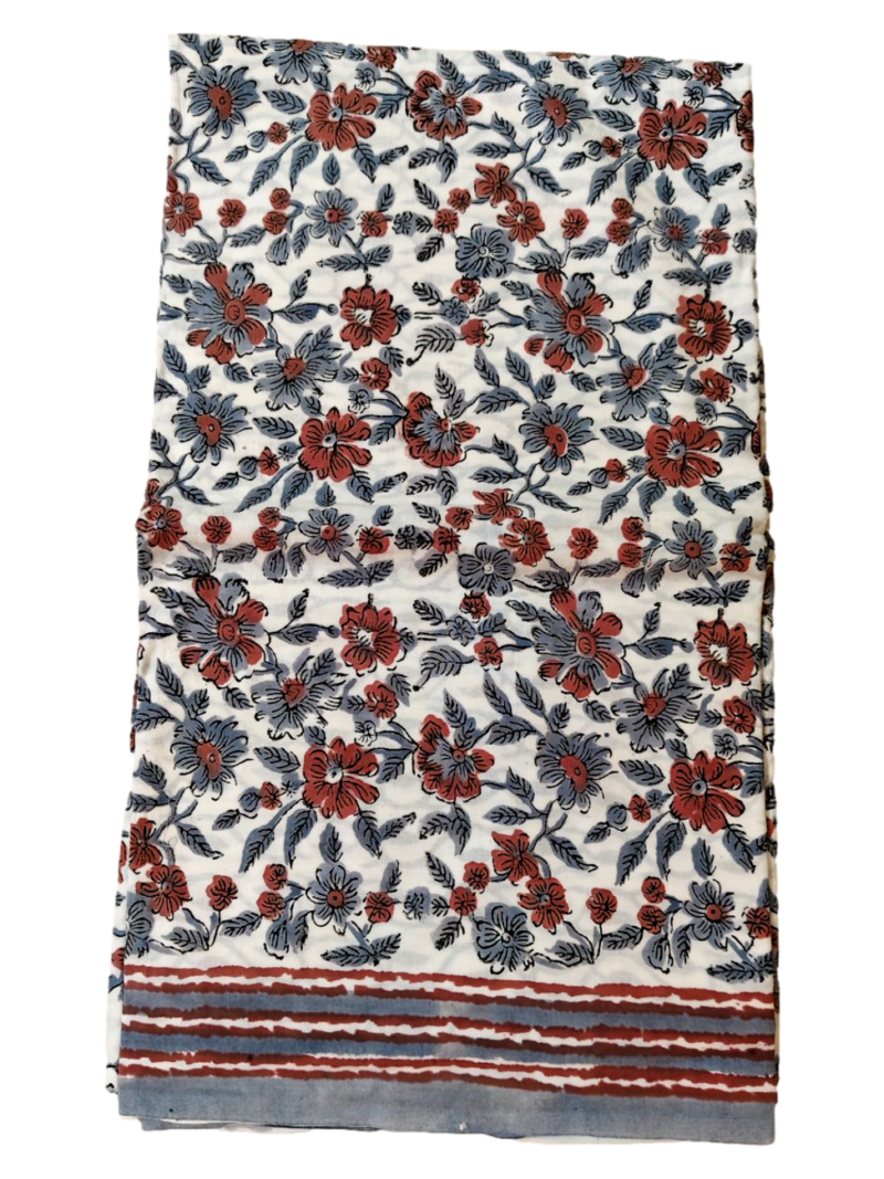 Pure Cotton hand block printed women's dress material with pure cotton dupatta - White and Grey