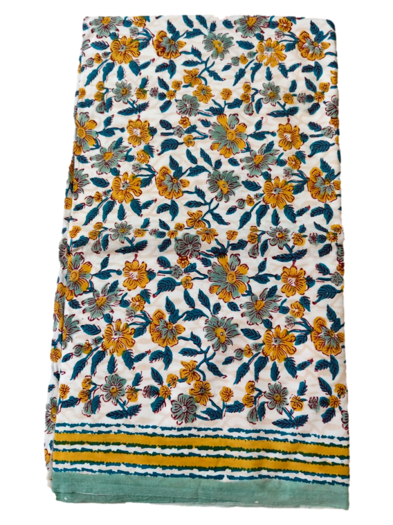 Pure Cotton hand block printed women's dress material with pure cotton dupatta - Yellow