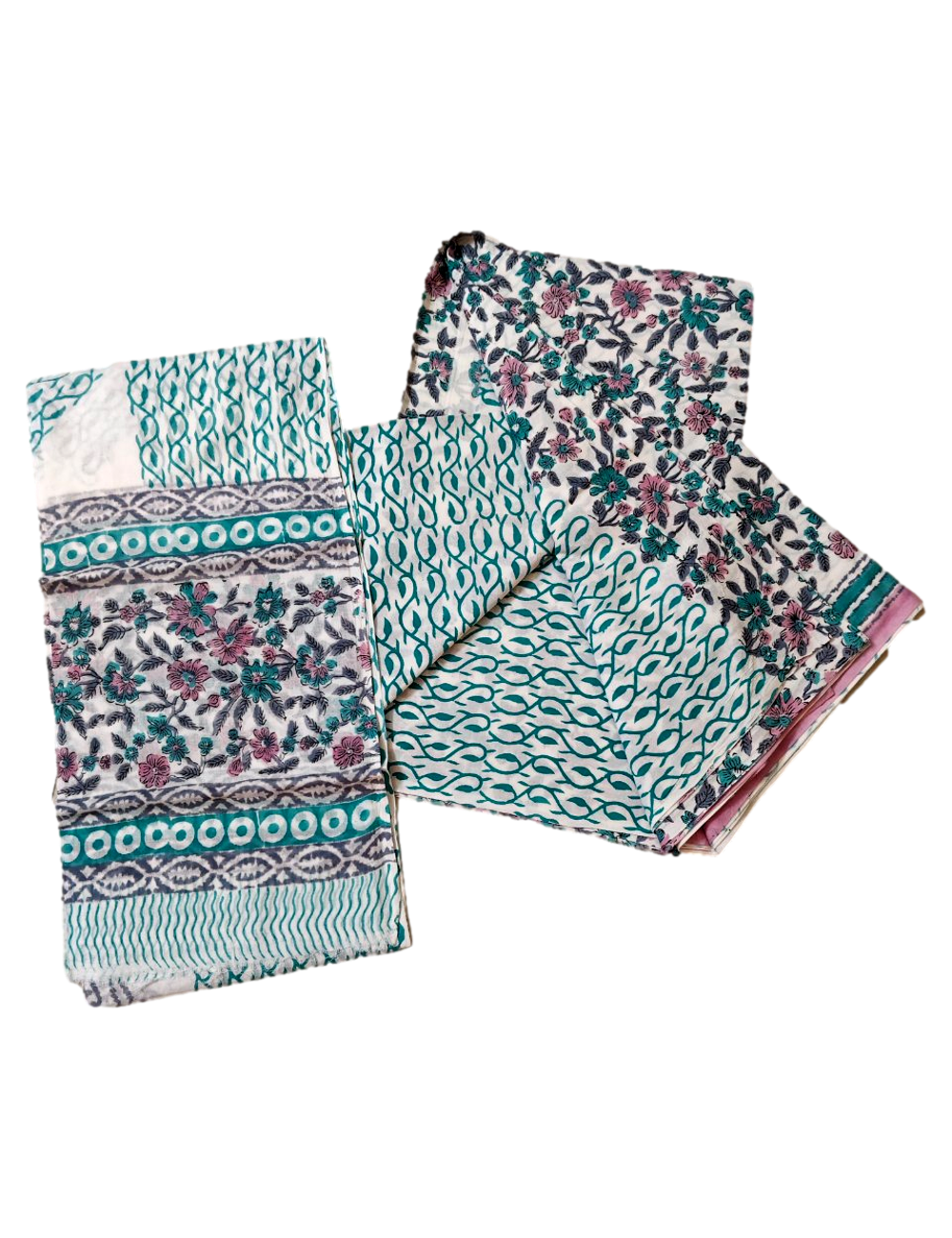 Pure Cotton hand block printed women's dress material with pure cotton dupatta - White and Green - Image 6