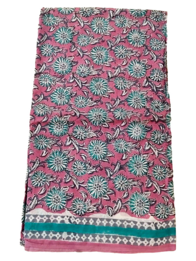 Pure Cotton hand block printed women's dress material with pure cotton dupatta - Pink