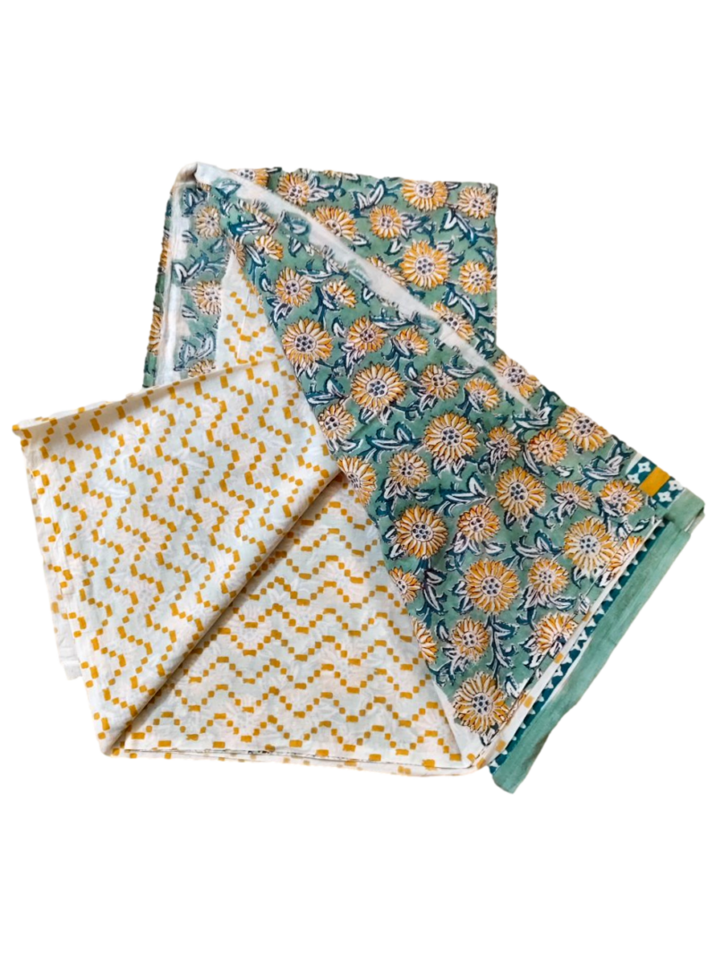 Pure Cotton hand block printed women's dress material with pure cotton dupatta - Green