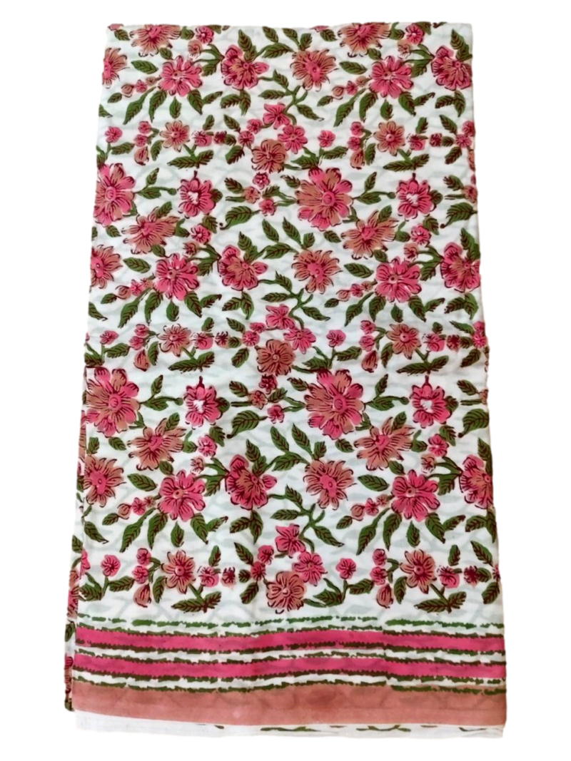 Pure Cotton hand block printed women's dress material with pure cotton dupatta - Pink and White