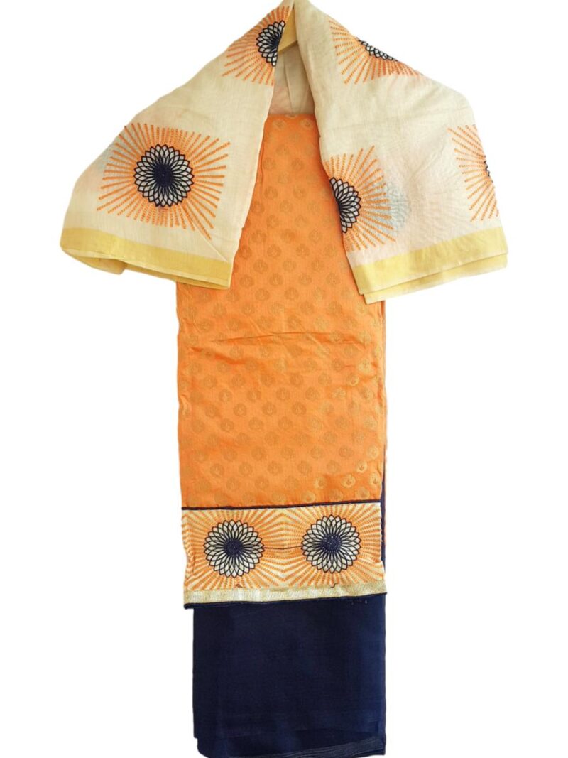 Unstitched Chanderi Dress material with embroidered chanderi dupatta - Orange