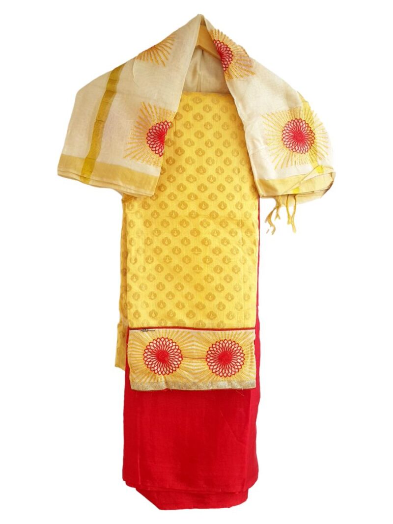 Unstitched Chanderi Dress material with embroidered chanderi dupatta - Yellow