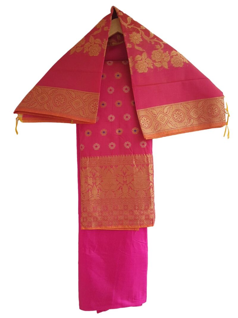 Chanderi Dress material with Banarasi Dupatta Unstitched -Pink