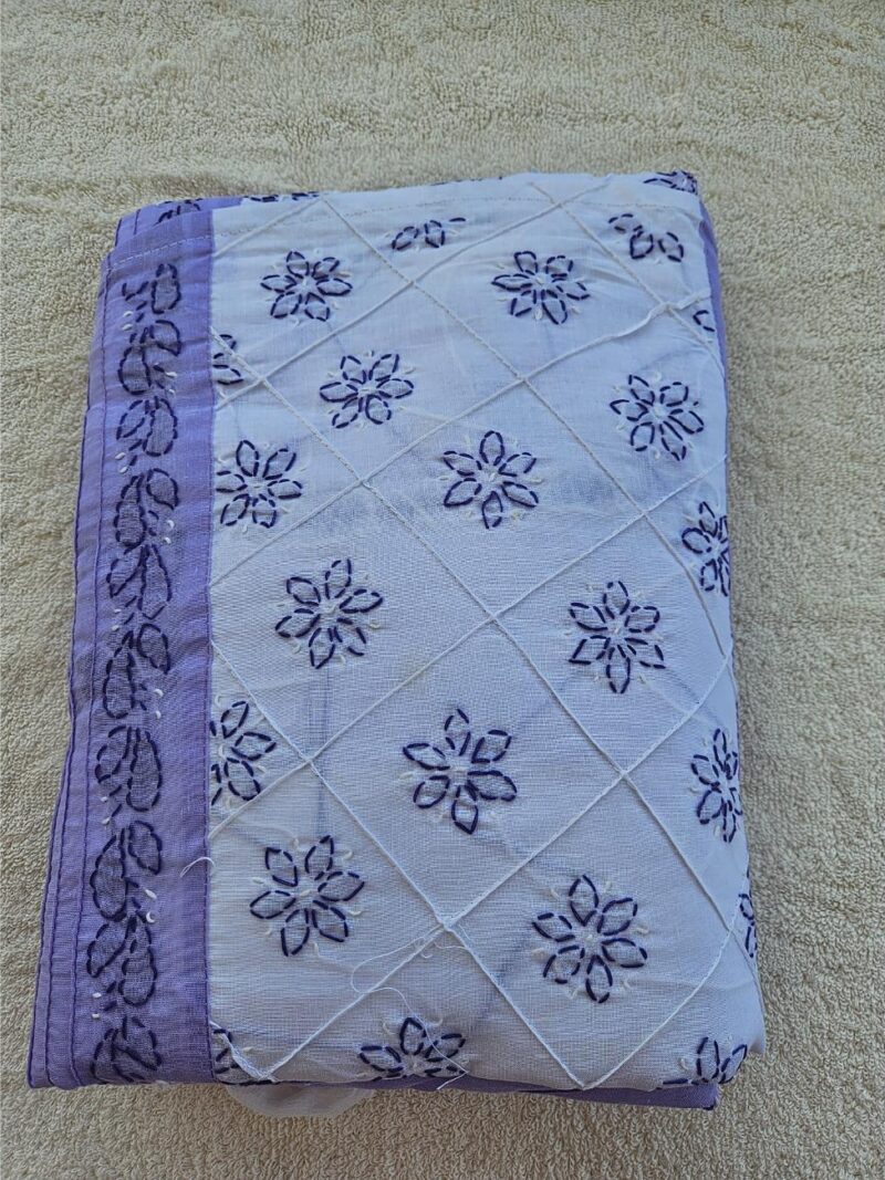 Hand embroidered Pure Cotton Lucknow Chikankari Dress Material with Chiffon dupatta - Purple and White