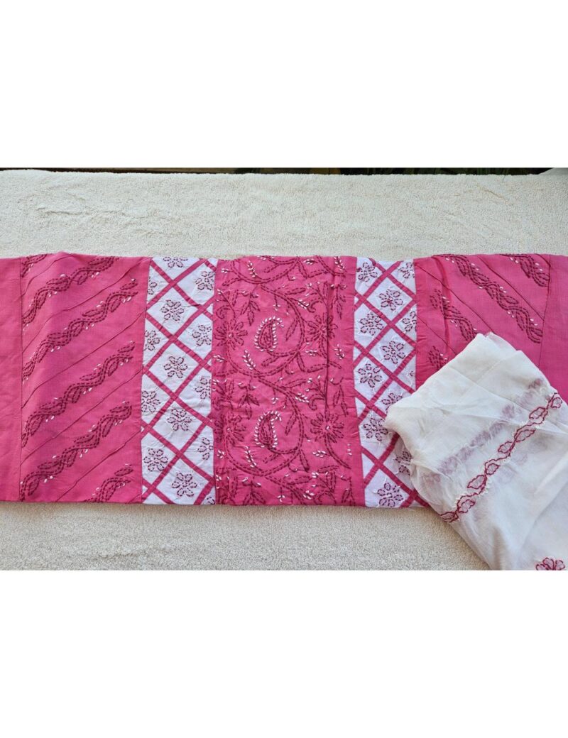 Lucknow Cloth Pattern Hand embroidered Pure Cotton Lucknow Chikankari Dress Material with ...