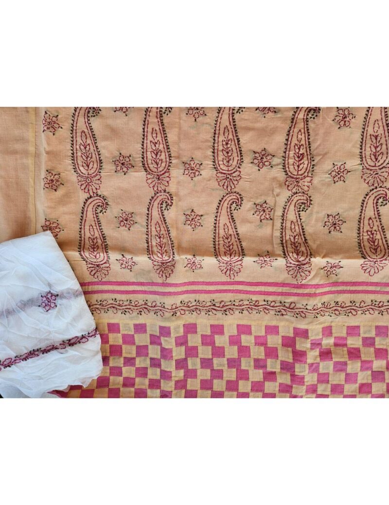 Lucknow Cloth Pattern Hand embroidered Pure Cotton Lucknow Chikankari Dress Material with ...