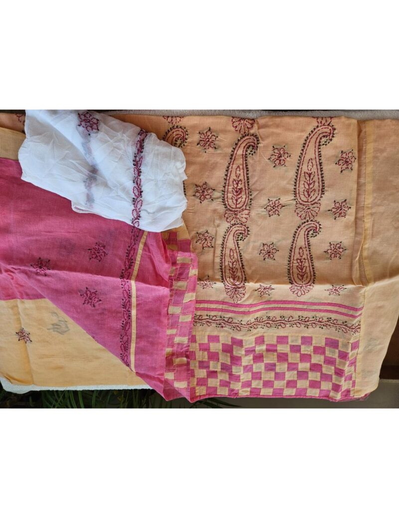 Lucknow Cloth Pattern Hand embroidered Pure Cotton Lucknow Chikankari Dress Material with ...
