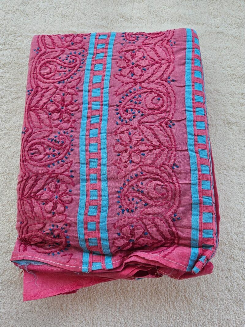 Hand embroidered Pure Cotton Lucknow Chikankari Dress Material with Chiffon dupatta - Pink and Blue