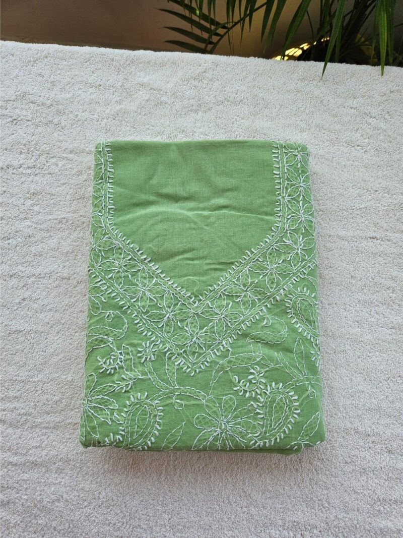 Hand embroidered Pure Cotton Lucknow Chikankari Dress Material - Green