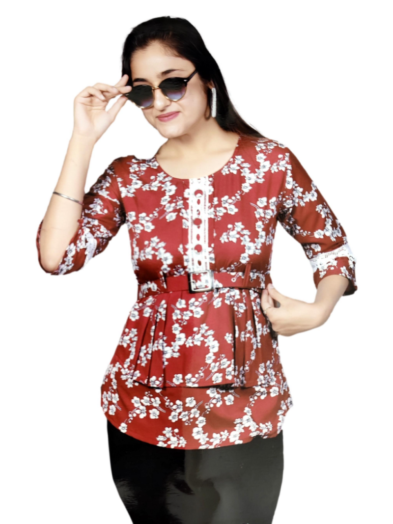 Round Neck Western Tops for Women