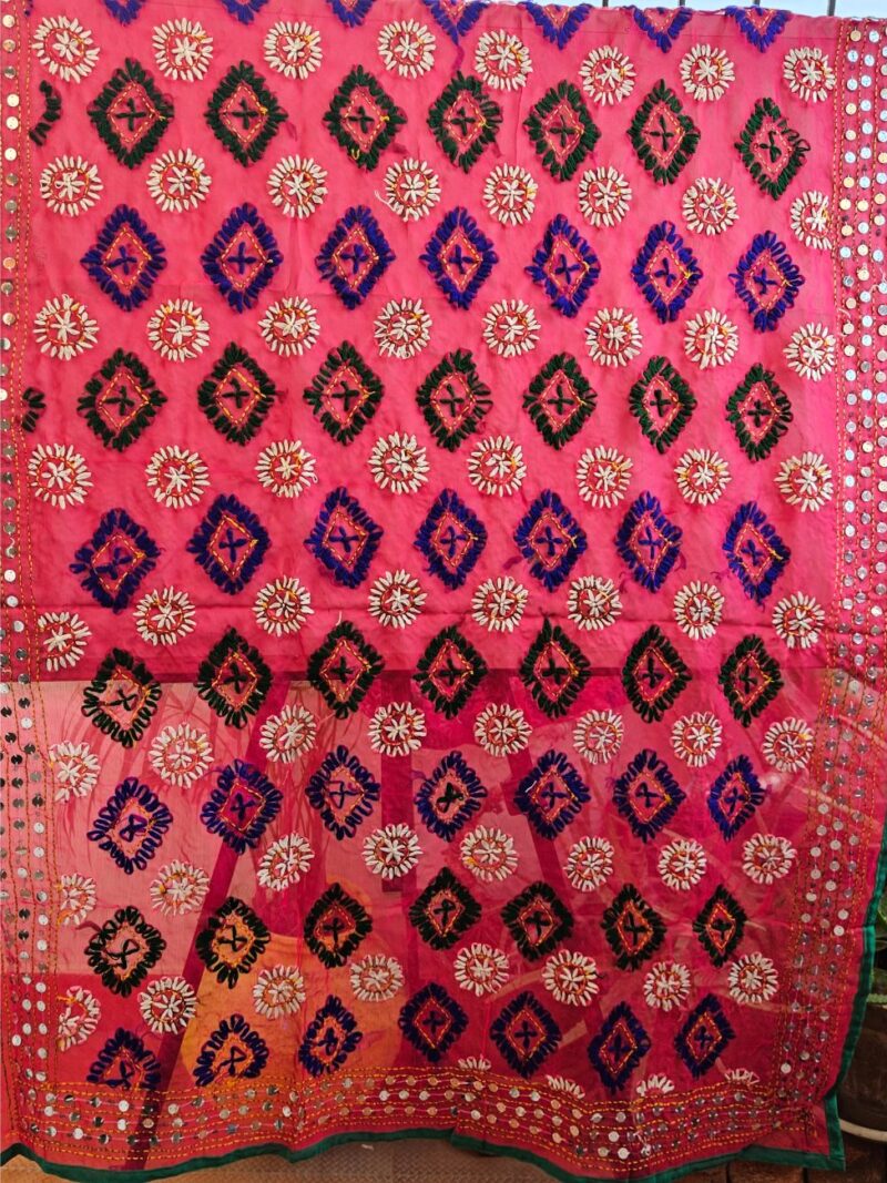 Heavy Phulkari Hand embroidered Dupatta for Women - Rani Pink