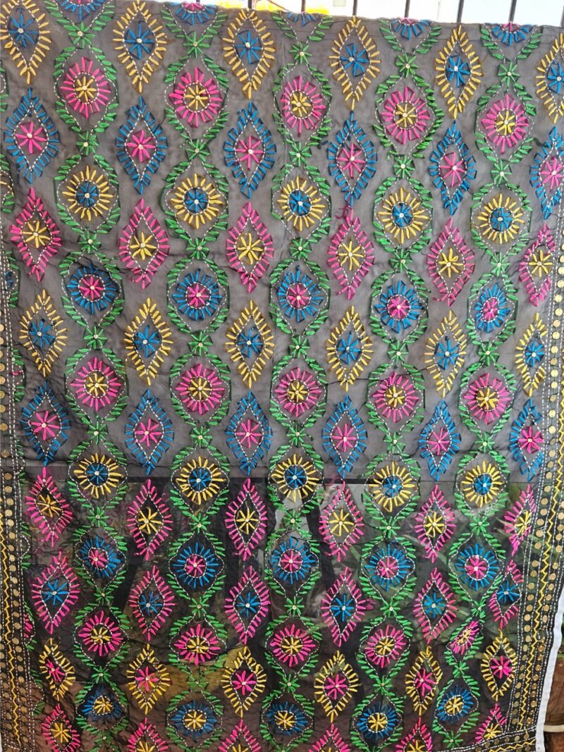 Heavy Phulkari Hand embroidered Dupatta for Women - Black