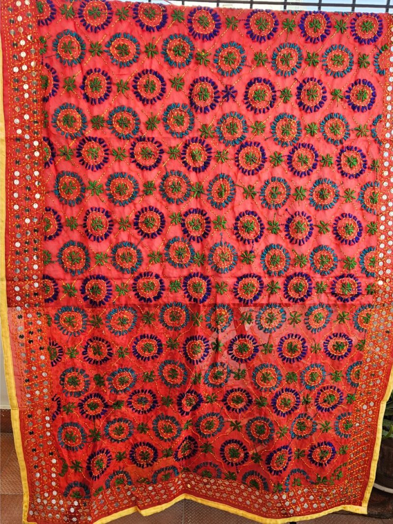 Heavy Phulkari Hand embroidered Dupatta for Women - Red
