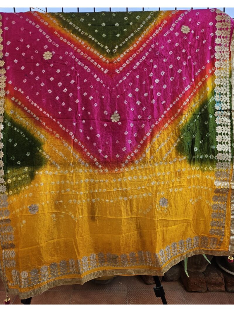 Bandhej Dupatta with Gotapatti work - Multicolored