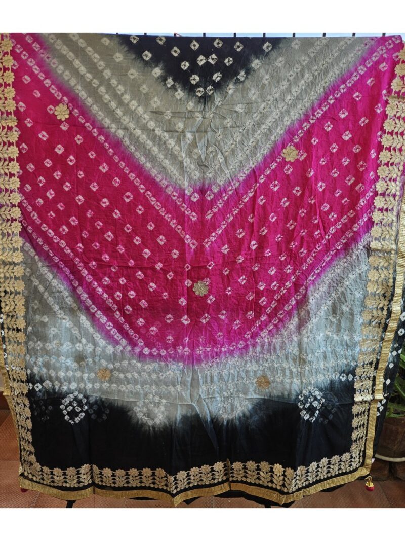 Bandhej Dupatta with Gotapatti work - Multicolored