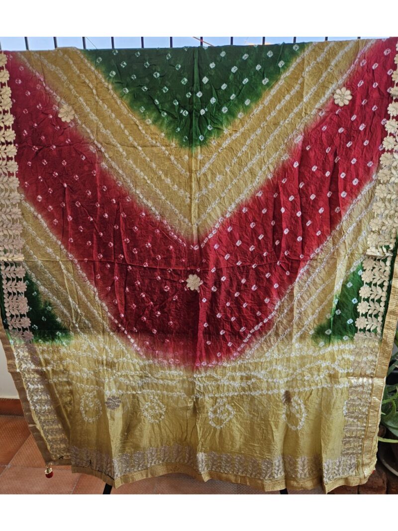Bandhej Dupatta with Gotapatti work - Multicolored