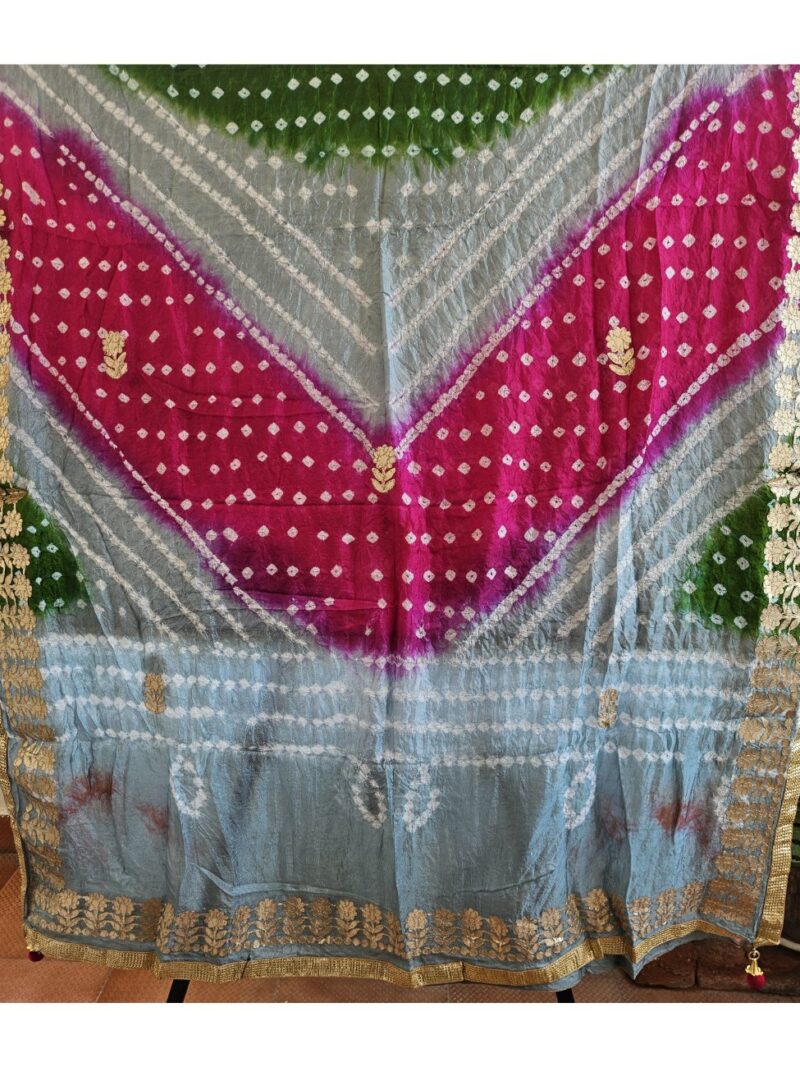 Bandhej Dupatta with Gotapatti work - Multicolored
