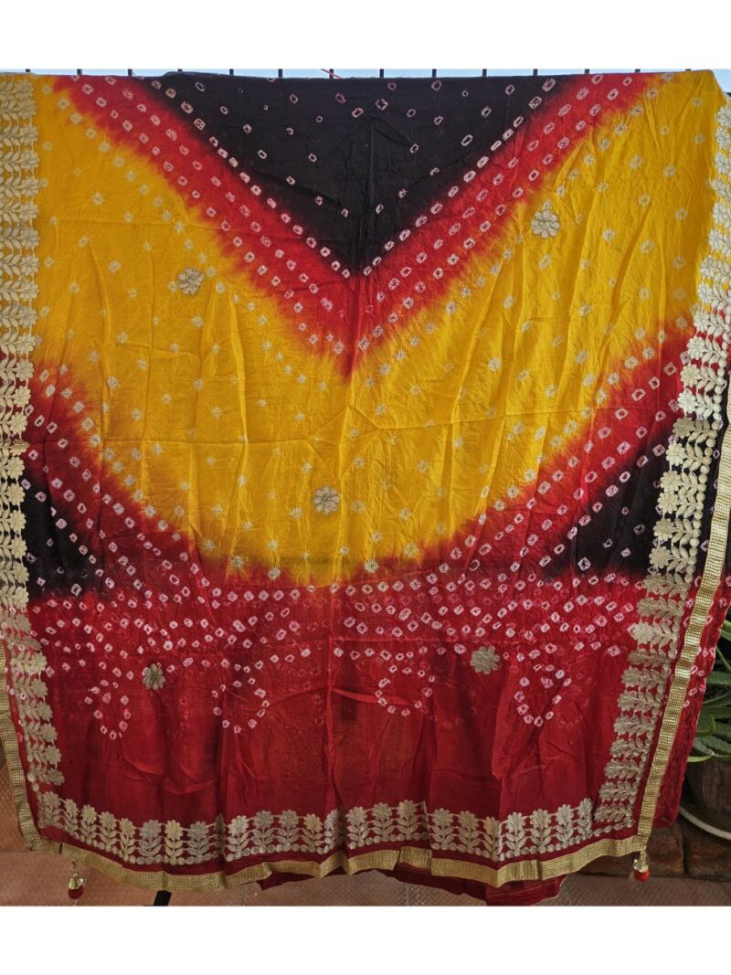 Bandhej Dupatta with Gotapatti work - Multicolored