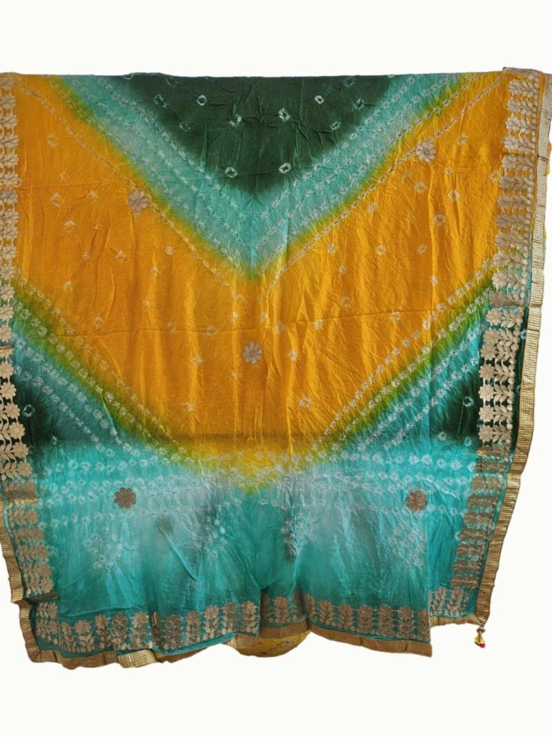 Bandhej Dupatta with Gotapatti work - Multicolored