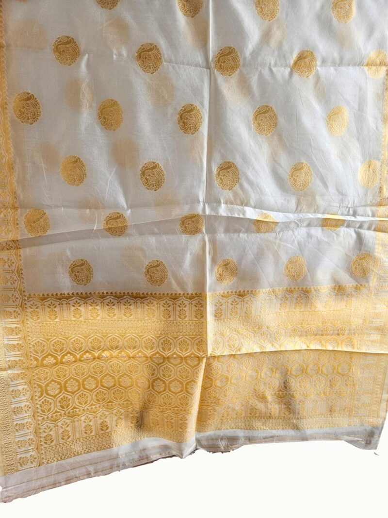 Surmayee Banarasi Dupatta-White and Gold