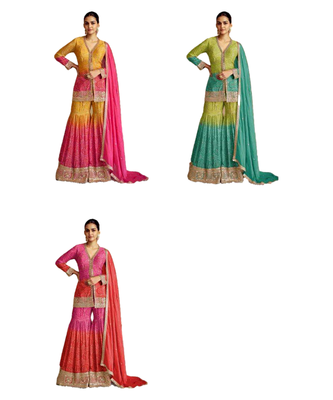 Surmayee Designer Readymade Sharara Suit-Pink and Orange - Image 2