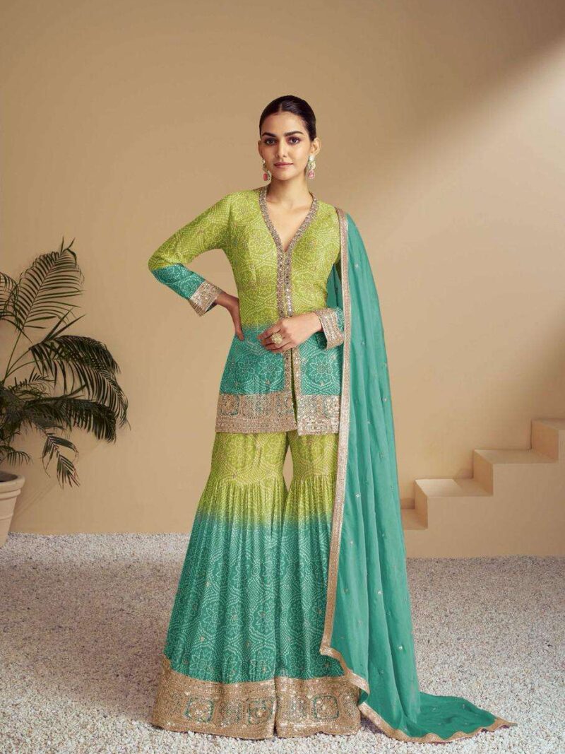 Surmayee Designer Readymade Sharara Suit-Green