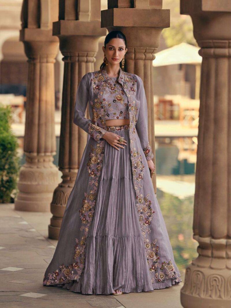 Surmayee Designer Readymade Lehenga with Shrug-Purple