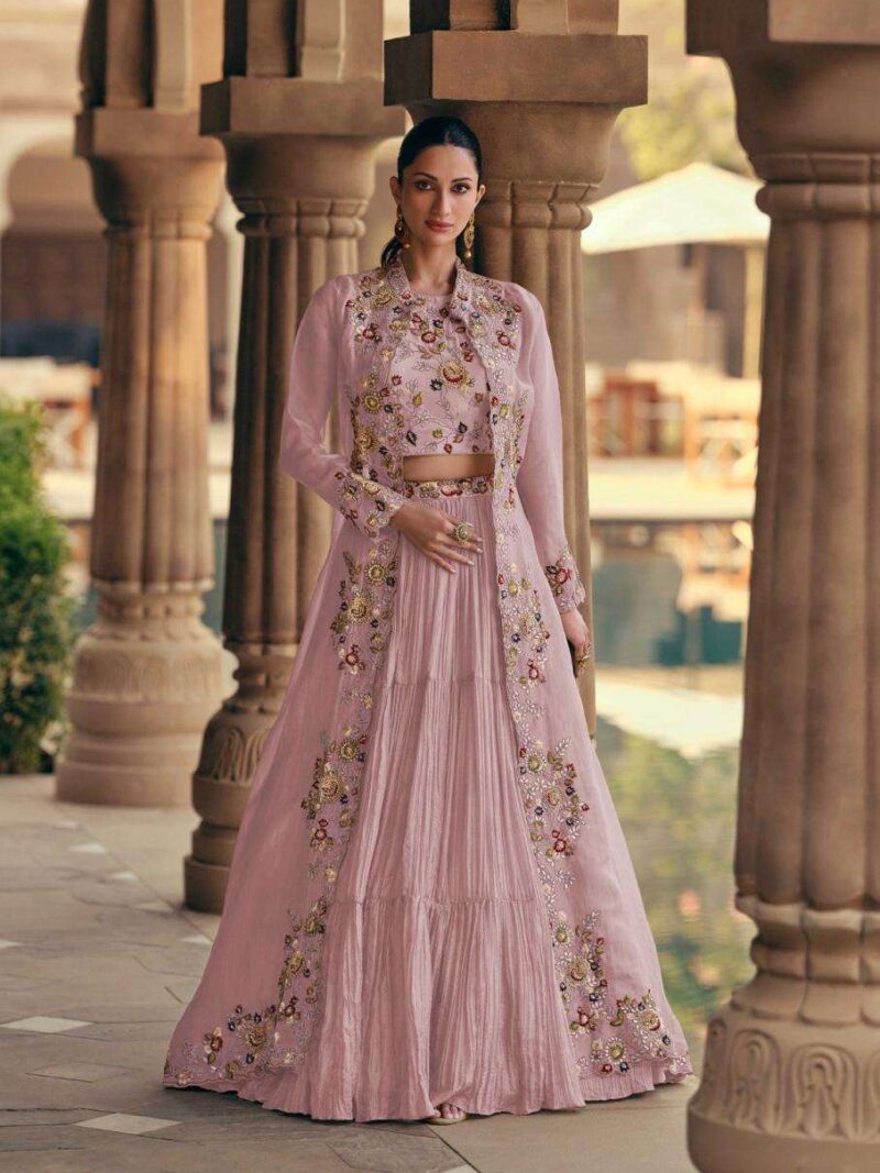 Surmayee Designer Readymade Lehenga with Shrug-Pink