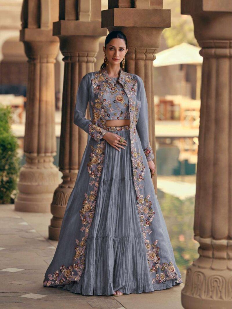 Surmayee Designer Readymade Lehenga with Shrug-Blue