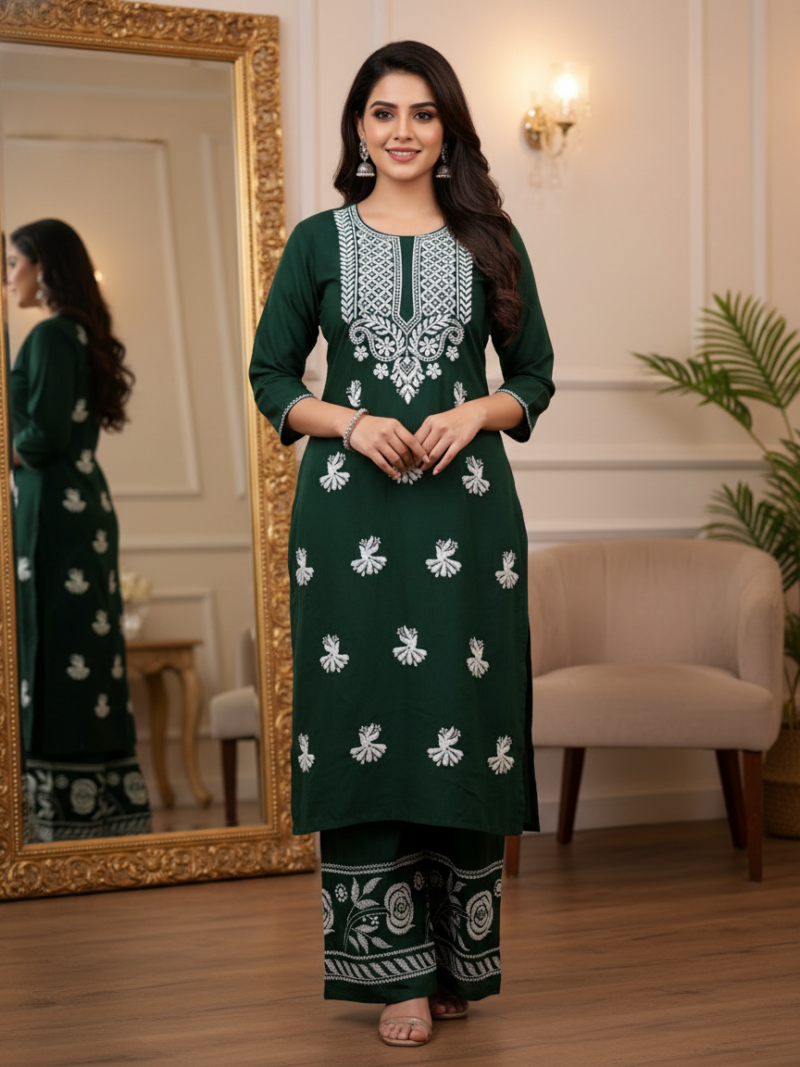 Cotton Kurta Set-Green