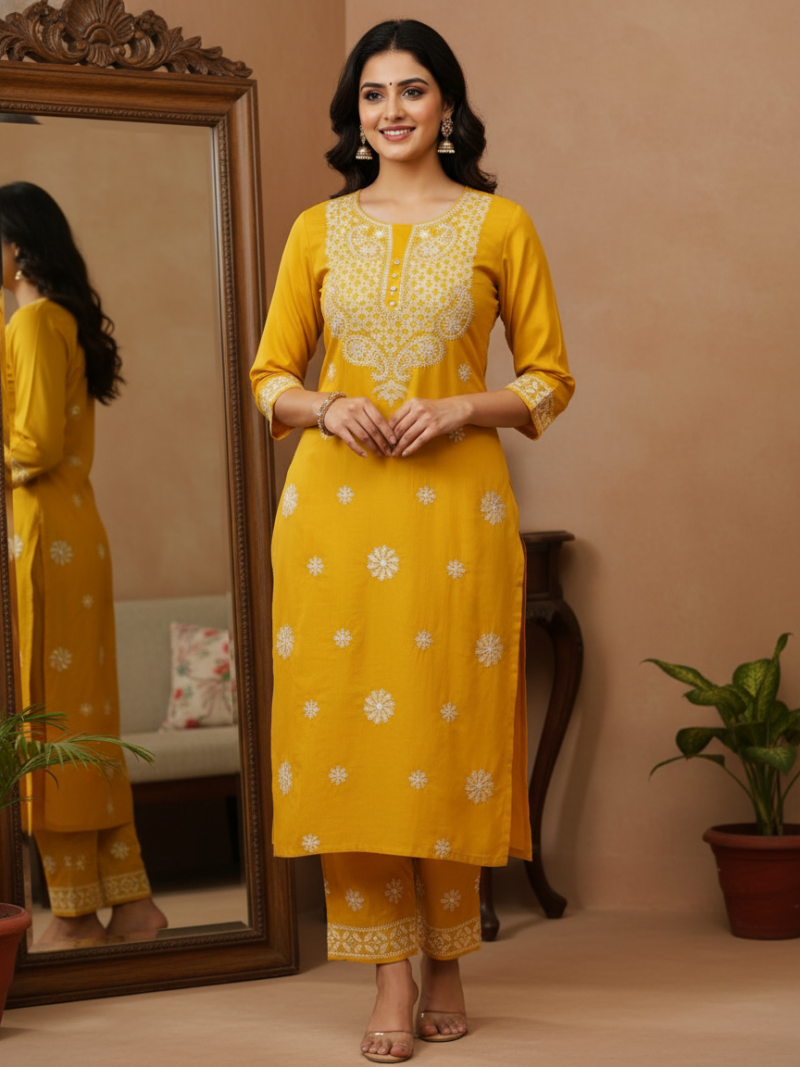 Cotton Kurta Set -Yellow