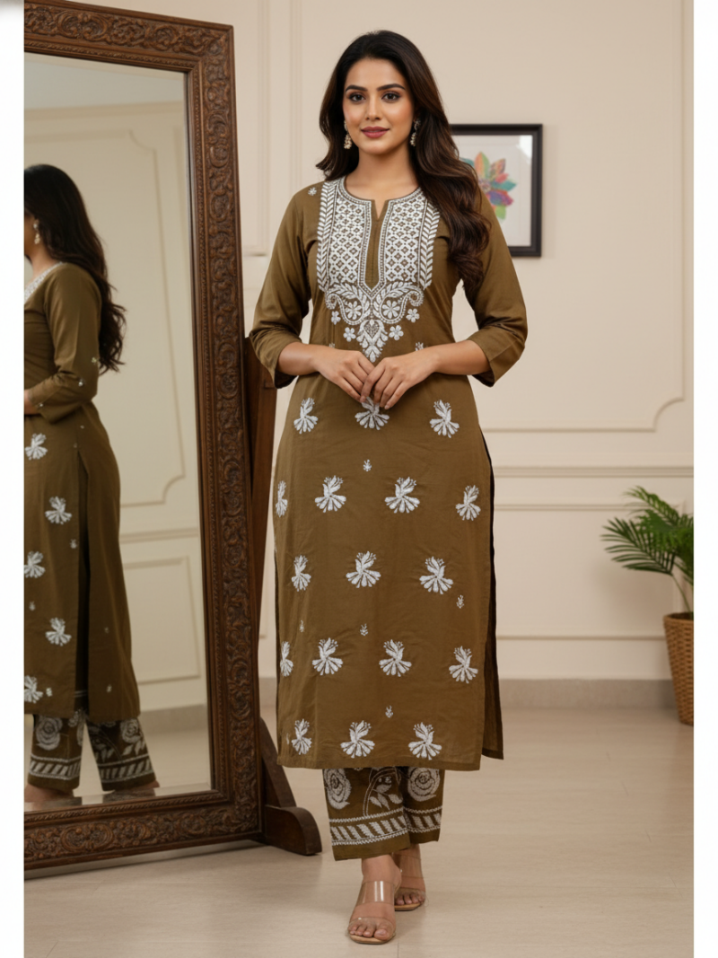 Cotton Kurta Set -Brown/Badami